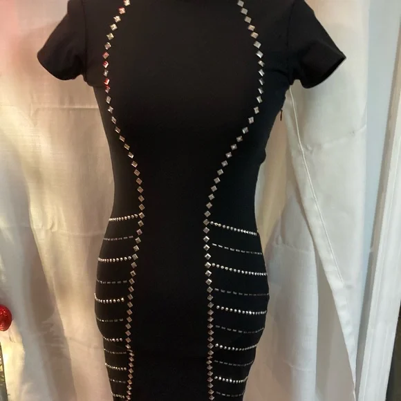 Dresses | Bebe Size Small Bodycon Black Dress With Silver Studs Like New  Condition | Poshmark